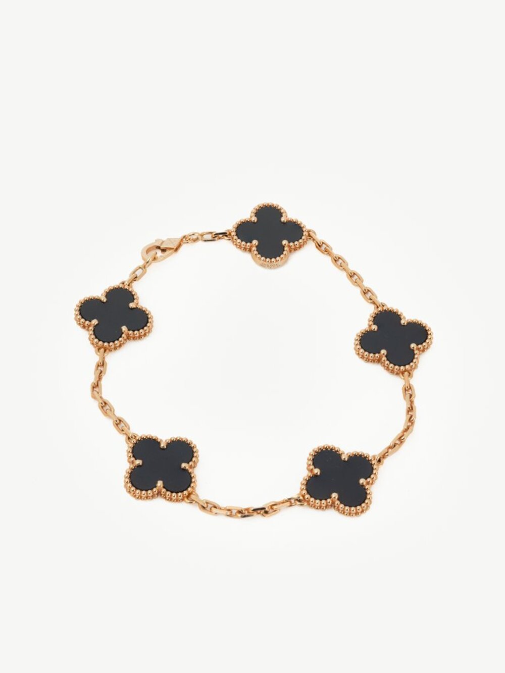 Van Cleef & Arpels Vintage Alhambra 18k Yellow Gold & Onyx Clover Bracelet